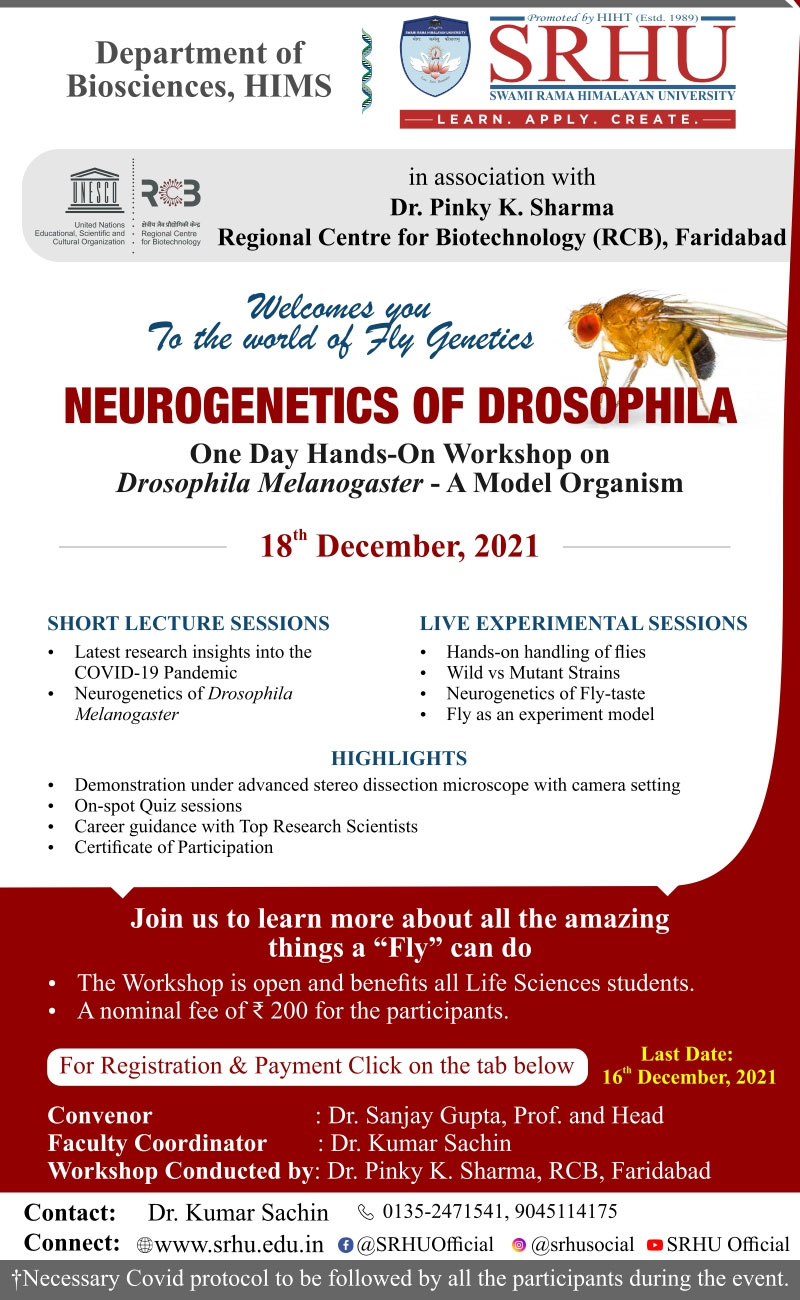 One Day Hands-On Workshop on Drosophila Melanogaster - A Model Organism