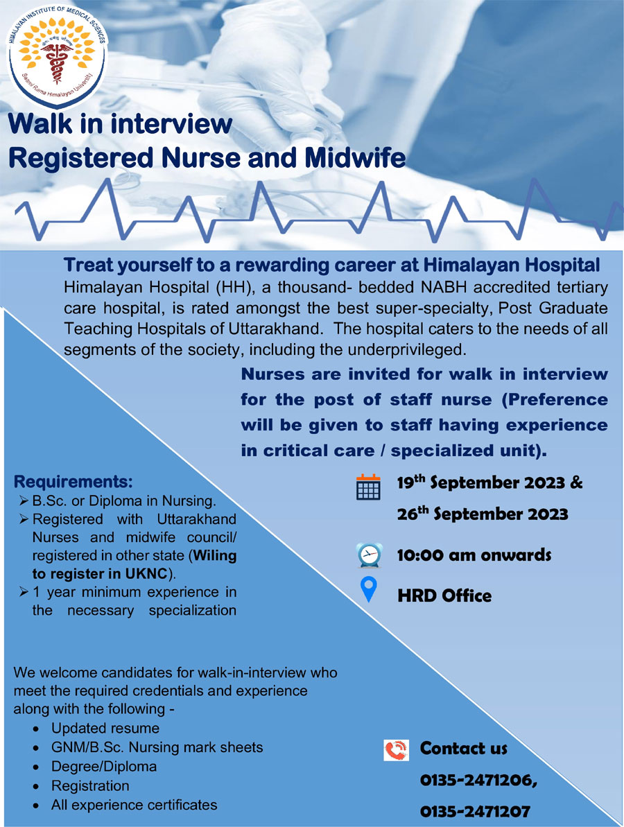 Walk in interview for Registered Nurse and Midwife