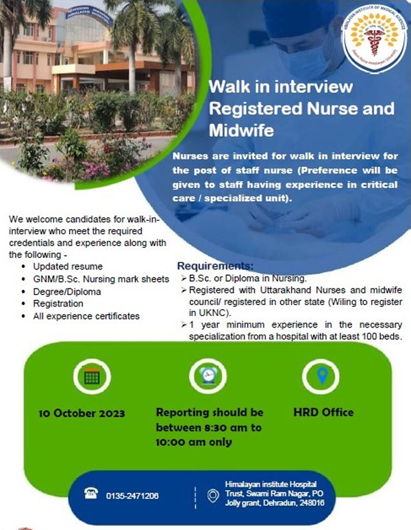 Walk in interview for Registered Nurse and Midwife